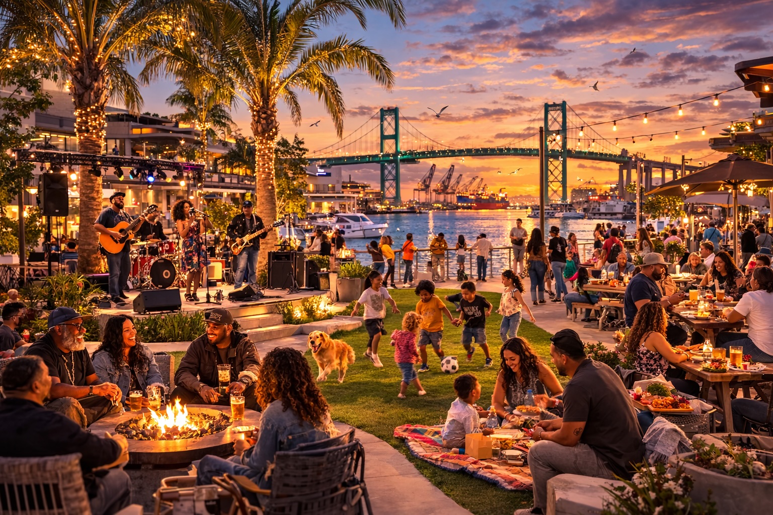 Owlport community gathering by the Harbor